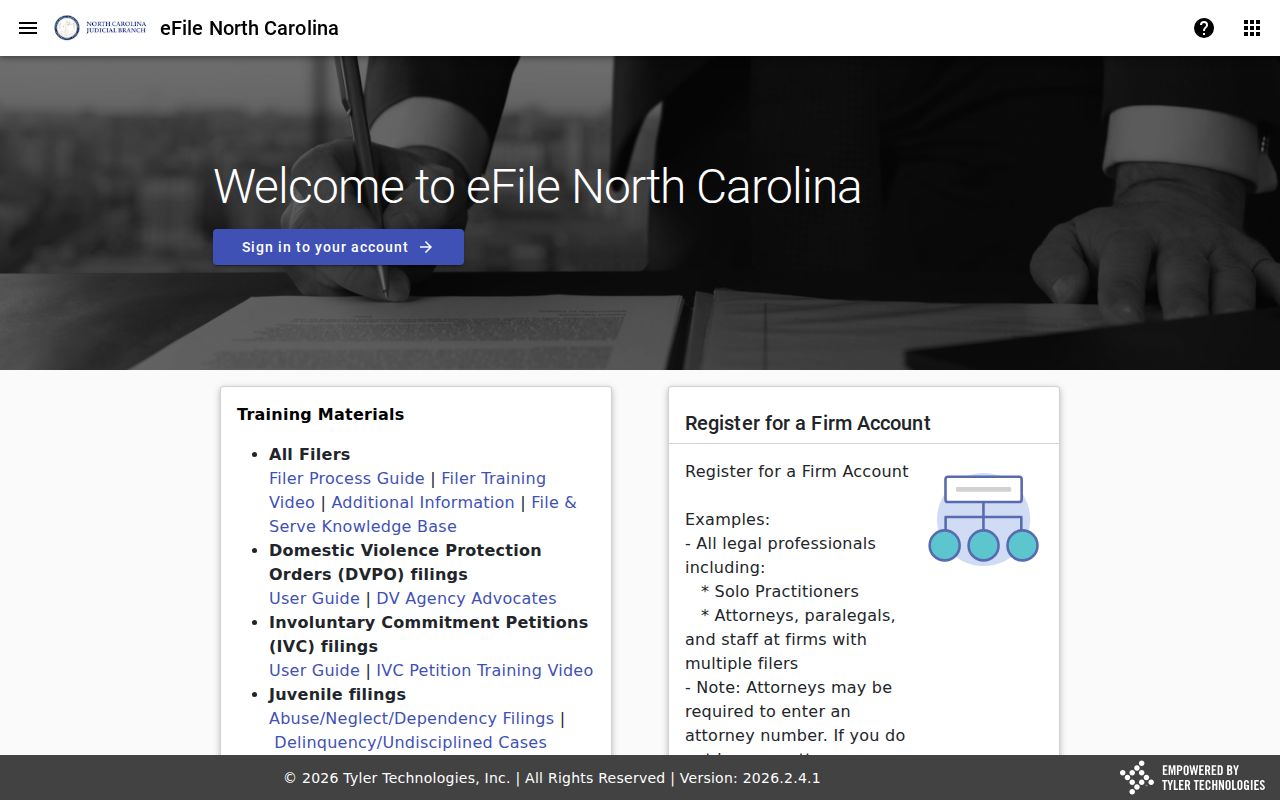 Yadkin County case search File and Serve filing page