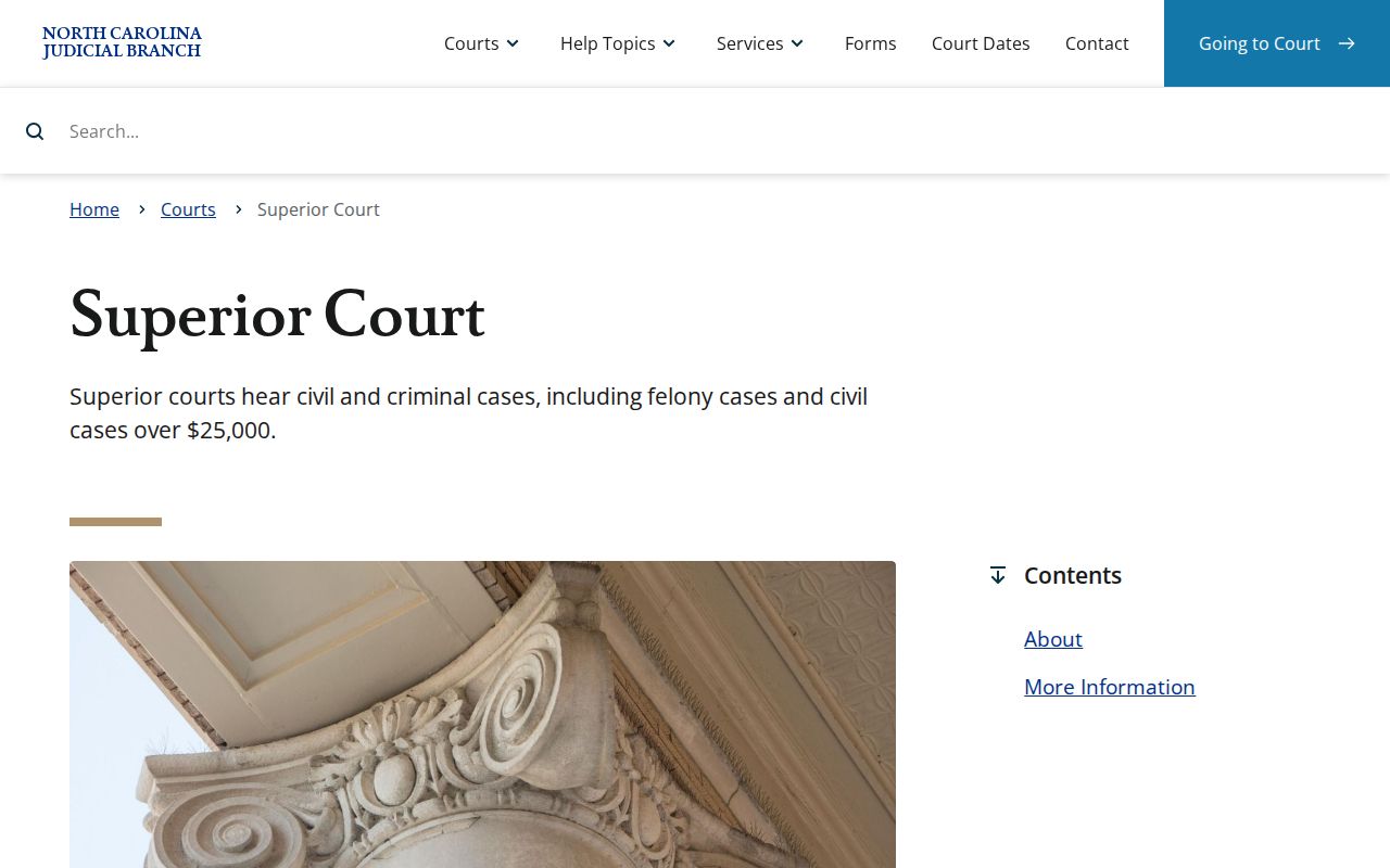 Yadkin civil court records reference from the North Carolina Superior Court page