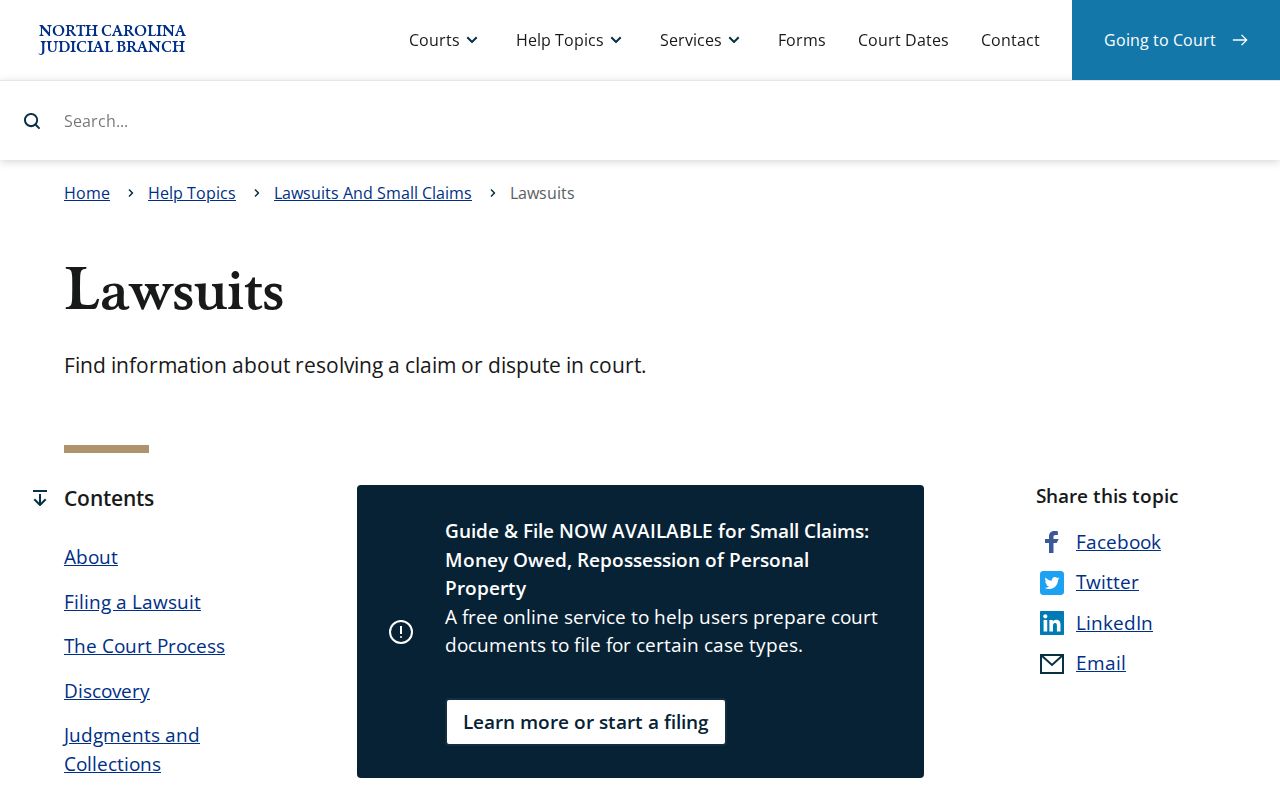 Yadkin civil court records jurisdiction reference from the North Carolina lawsuits overview