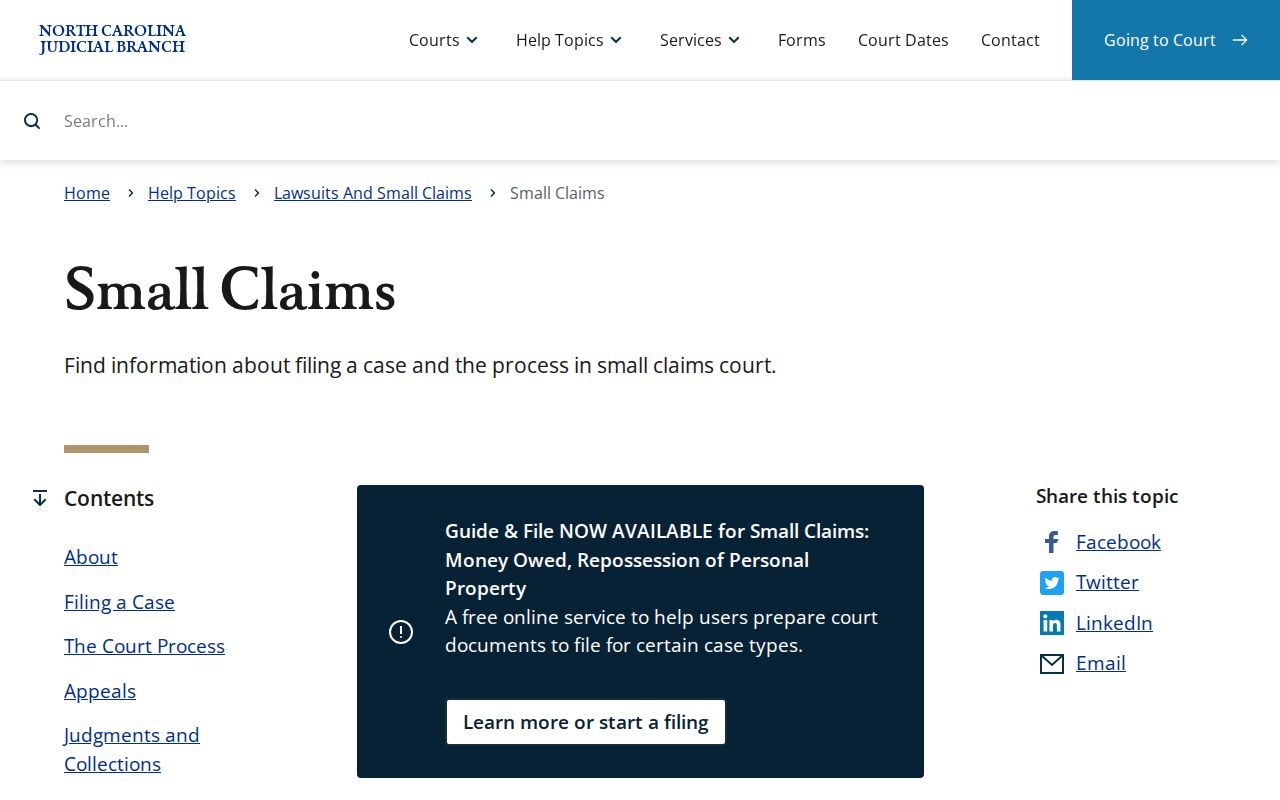 Yadkin civil court records small claims reference from the North Carolina small claims overview