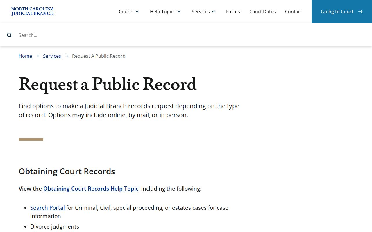 Yadkin County court records public-record request guidance