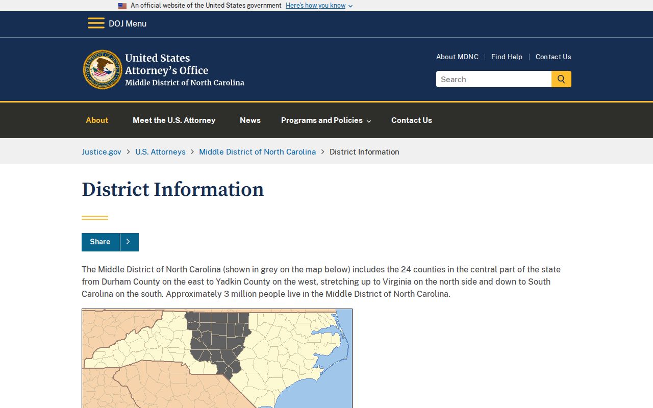 Yadkin criminal court records distinction between state court and Middle District federal coverage
