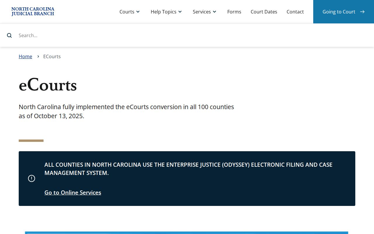 Yadkin County court docket access through the North Carolina eCourts overview