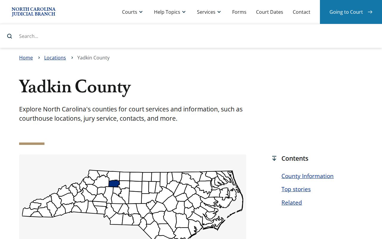 Yadkin County court docket links on the official county court landing page