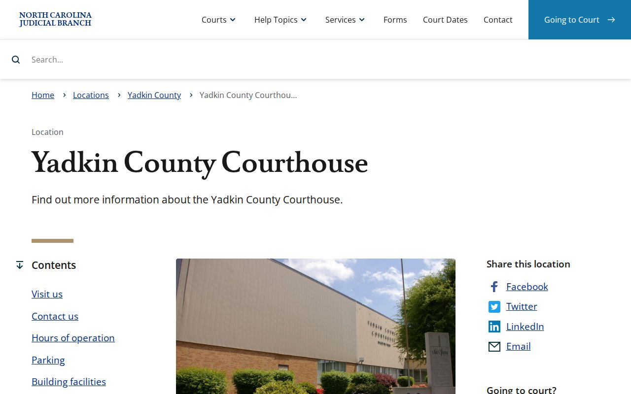 Yadkin County court docket courthouse and Clerk access location