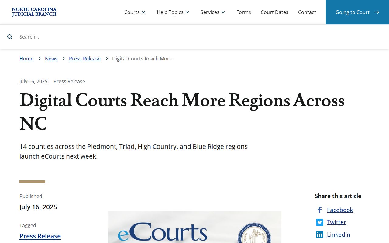 Yadkin County court docket Track 9 eCourts rollout announcement