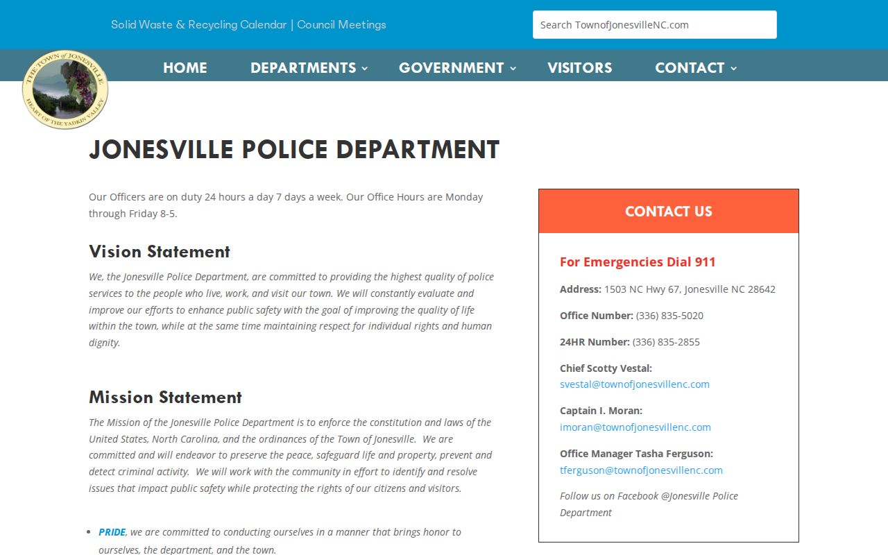 Yadkin County Jonesville court docket police and town office context